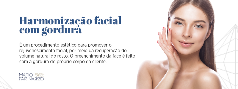 Harmonização facial com gordura é um procedimento estético para promover o rejuvenescimento facial, por meio da recuperação do volume natural do rosto. O preenchimento da face é feito com a gordura do próprio corpo da cliente.